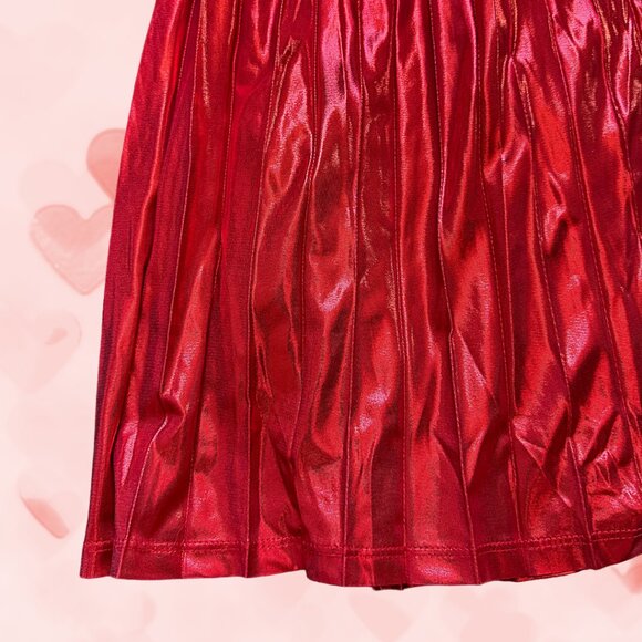 Metallic Pleated Midi Skirt in Red Hot - Picture 6 of 8